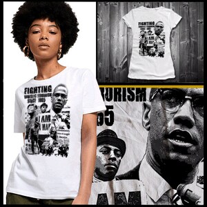 Malcolm X schwarz Geschichte Monat T-Shirt afrikanischen schwarzen Stolz Kemetic Marcus Garvey Black Panther Huey P Newton Angela Davis Melanin Baumwolle T-Shirt