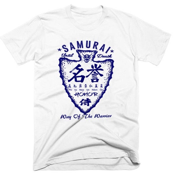 Samurai T-Shirt Bushido Japanese Edo Era Warrior Class Kanji Cotton Tee TWO SIDED PRINT