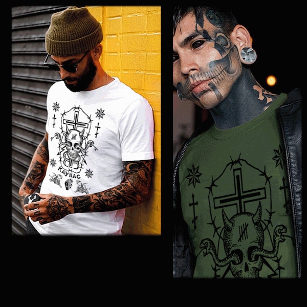 T-shirt gangster mafia tatouage criminel gangster russe tee mob boss gang crucifix serpents