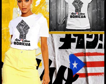 Afro Latina T-Shirt Puerto Rican Afro Boricua Afro Borinquen Taino Pride  African Latino Ancestory Puerto Rican Flag Afro Puerto Rican Power