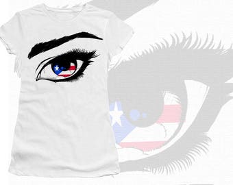 Puerto Rico T-Shirt Boricua Taino Eye And Flag Women Cotton Tee