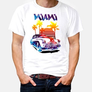 Miami T-Shirt South Beach Florida Urlaub Surfen Kalifornien Hawaii Party SOBE Tattoo Party Vegas Glücksspiel Poker Karten Vintage Retro Tee