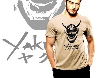 Samurai T-Shirt Yakuza Japanese Gangster Demon Mask Men Cotton Tee