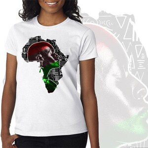 Afrika Karte T-Shirt Sideview Gesicht und Ankh rot schwarz und grün afrikanische Frauen Baumwoll-t-Shirt