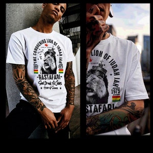 Reggae t-shirt Jah Rastafari Haile Selassie Rastafarian Reggae flag rasta lion crown jamaican island Caribbean irie dubplate vibes
