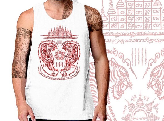 Muay Thai Tank Top Thai Boxing Tiger Style Red Yak Sant Design Cotton Tank