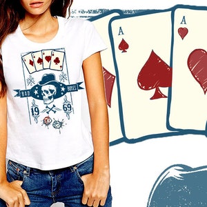 Las Vegas T-Shirt Spieler Karten Händler und Würfel Frauen Baumwoll-t-Shirt