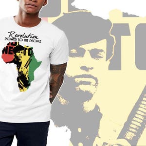 Huey P Newton T-Shirt Afrikanische Karte mit Schrotflinte Schwarz Geschichte Monat Revolution Baumwolle Tee