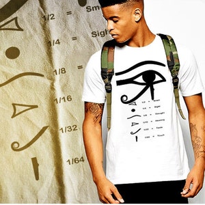 Starożytny Egipt T-shirt Egipskie bóstwa Oko Horusa Hieroglify Symbole Kemet Król Tut Faraon Ankh
