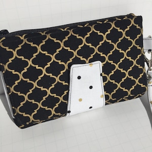 Handmade Black , Gold, and White Pearl wallet clutch, Women&#39;s wallet with phone compartment, large bifold wallet