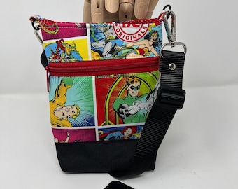 DC comics, Crossbody phone bag,Cell phone bag, Handmade, Exterior zipper pocket, Multicolor, waterproof canvas, Gift for her, Christmas