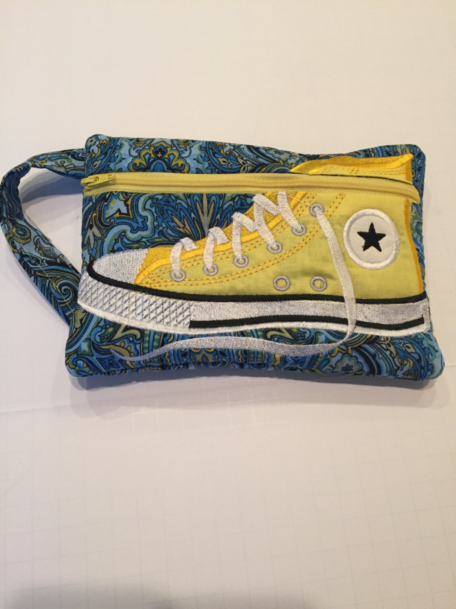 High Top Shoe Zippered Pouch Turquoise and Yellow Bag Etsy
