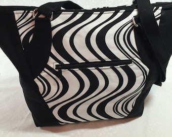 Black and White Valley Tote  with Black Accents, Tote Bag, Shoulder Bag, Medium Size