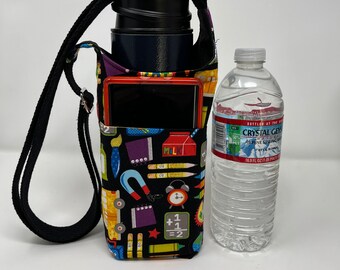 School Days, Child's Water bottle sling, H202Go, Crossbody/Shoulder, Waterproof canvas, Slip pocket for cell