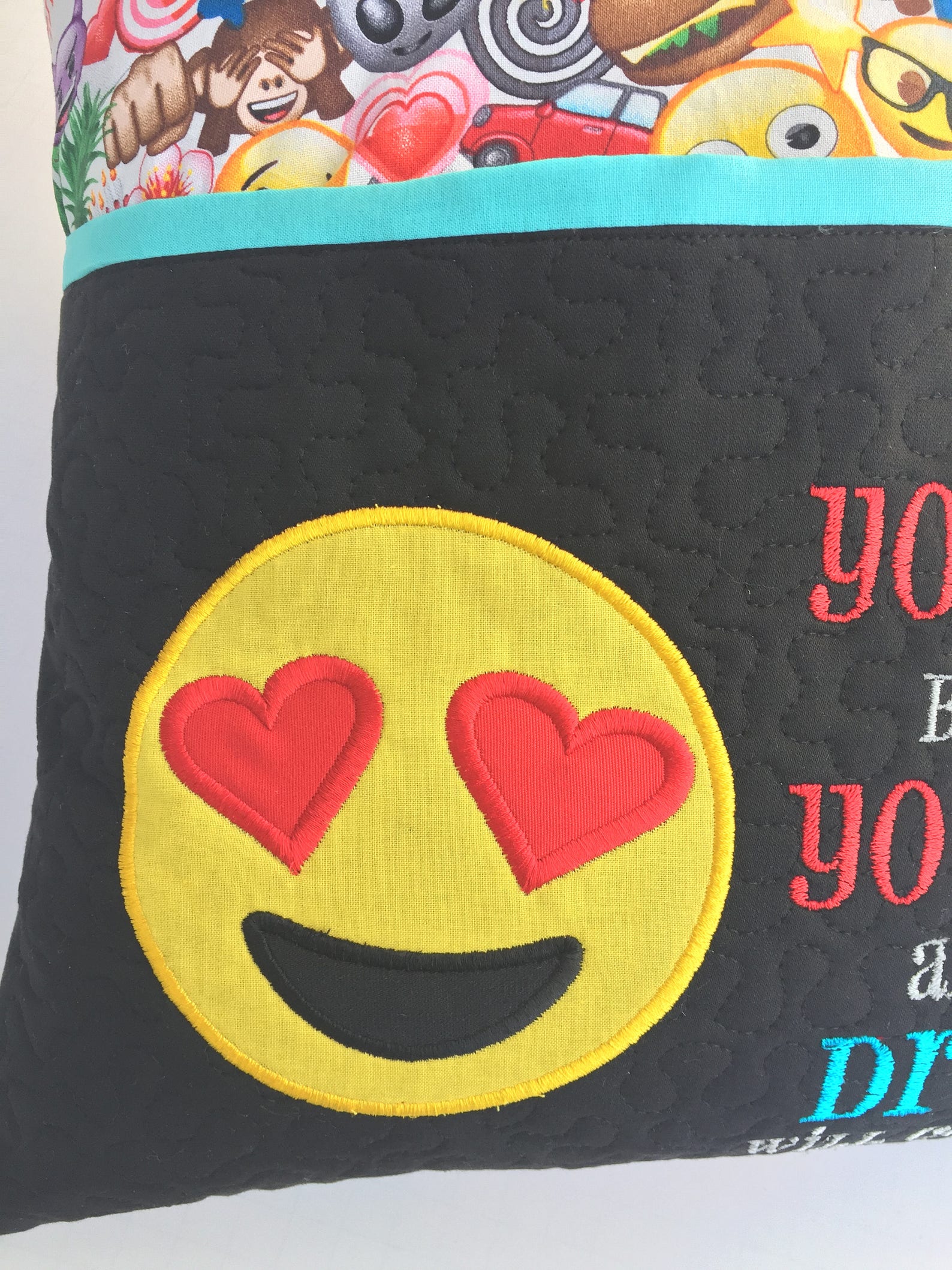 Emoji with red heart eyes on black Girls pillow Book pocket Etsy