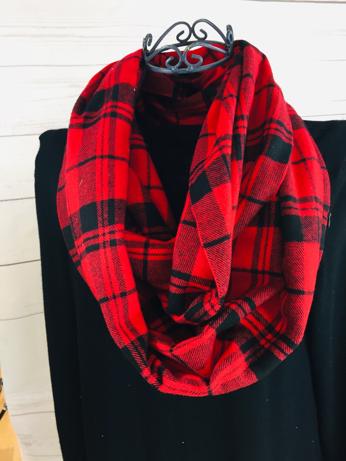Red and black plaid infinity scarf with hidden zipper pocket | Etsy