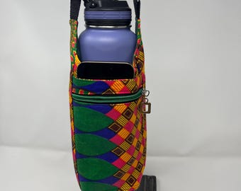 Green, Blue, Pink,Water bottle bag, H20ToGo, Crossbody, Shoulder sling, Waterproof canvas, Slip pocket/ cell, zipper pocket for small items.