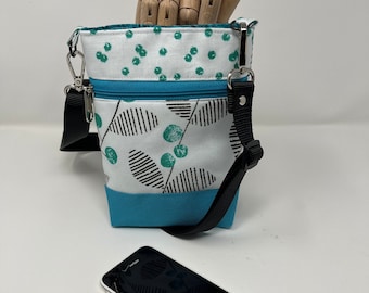 Turquoise ,Crossbody phone bag,Cell phone bag, Handmade, Exterior zipper pocket, Multicolor, waterproof canvas, Gift for her, Christmas
