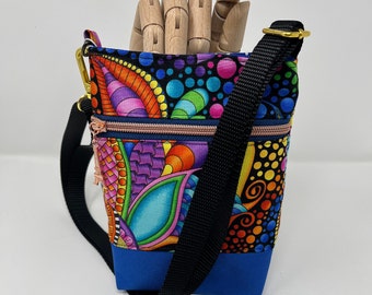 Multicolor print, Crossbody phone bag, Cell phone bag, Handmade, Exterior zipper pocket, Blue base, Gift for her, Christmas gift