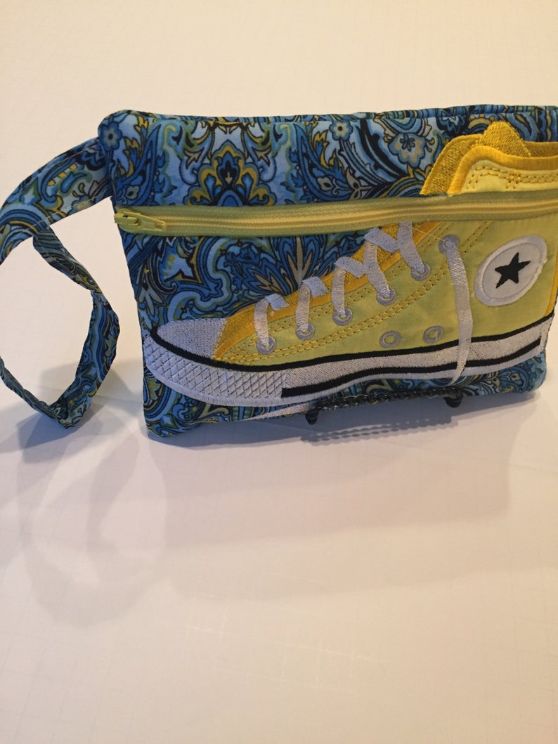 High Top Shoe Zippered Pouch Turquoise and Yellow Bag Etsy