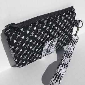 Handmade Black and White Pearl wallet clutch, Women&#39;s wallet with phone compartment, large bifold wallet