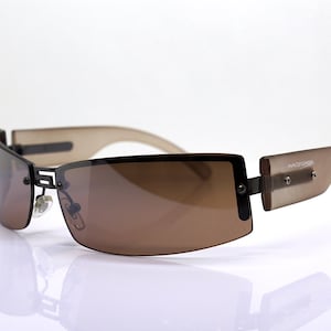 MADE IN ITALY wrap mask rectangular semi-rimless sunglasses man woman gunmetal brown frame brown gradient reflective lens futuristic vintage