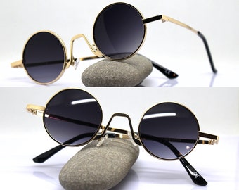 Petites lunettes de soleil rondes homme femme or métal monture dégradé lentille noire Steampunk hippie vampire, Occhiali da sole uomo donna rotondo piccolo