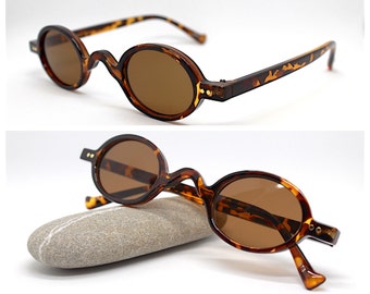 Lunettes de soleil rétro vintage homme femme petit ovale écaille verres marron, Petites lunettes de soleil ovales homme femme écaille verres marron bohème