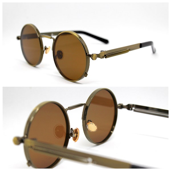 Occhiali da sole uomo donna vintage retrò rotondo ovale bronzo Round oval sunglasses man woman bronze brown gold Steampunk gothic Cyberpunk