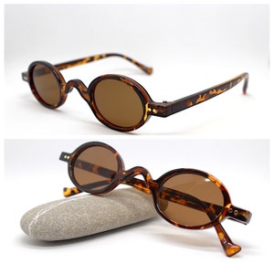 Small oval sunglasses man woman tortoise brown lens boho