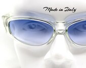 Occhaili da sole vintage uomo ovale trasparente avvolgente lente azzurra sunglasses men oval transparent enveloping Blue lens Made in Italy