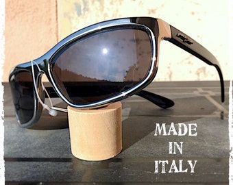 MADE IN ITALY Herren Sportliche Wrap Sonnenbrille Silber Schwarz Sonnenbrille Herren Silber Schwarz Sportliche Wrap Vintage 90er