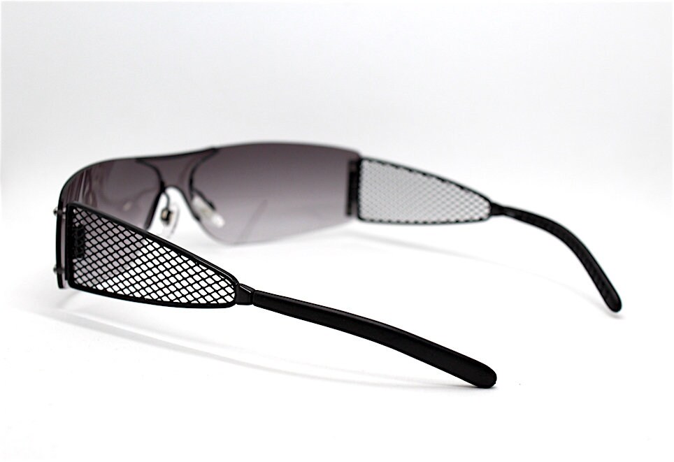 Occhiali da sole uomo donna maschera rettangolare senza montatura nera rimless rectangular mask sunglasses men black Steampunk Made in Italy
