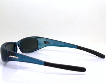 occhiali rettangolari MADE IN ITALY small low rectangular sunglasses man transparent blue frame black glass lens straight arm vintage 90s
