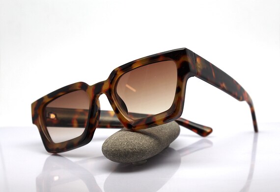 Rectangular square faceted sunglasses man woman s… - image 9