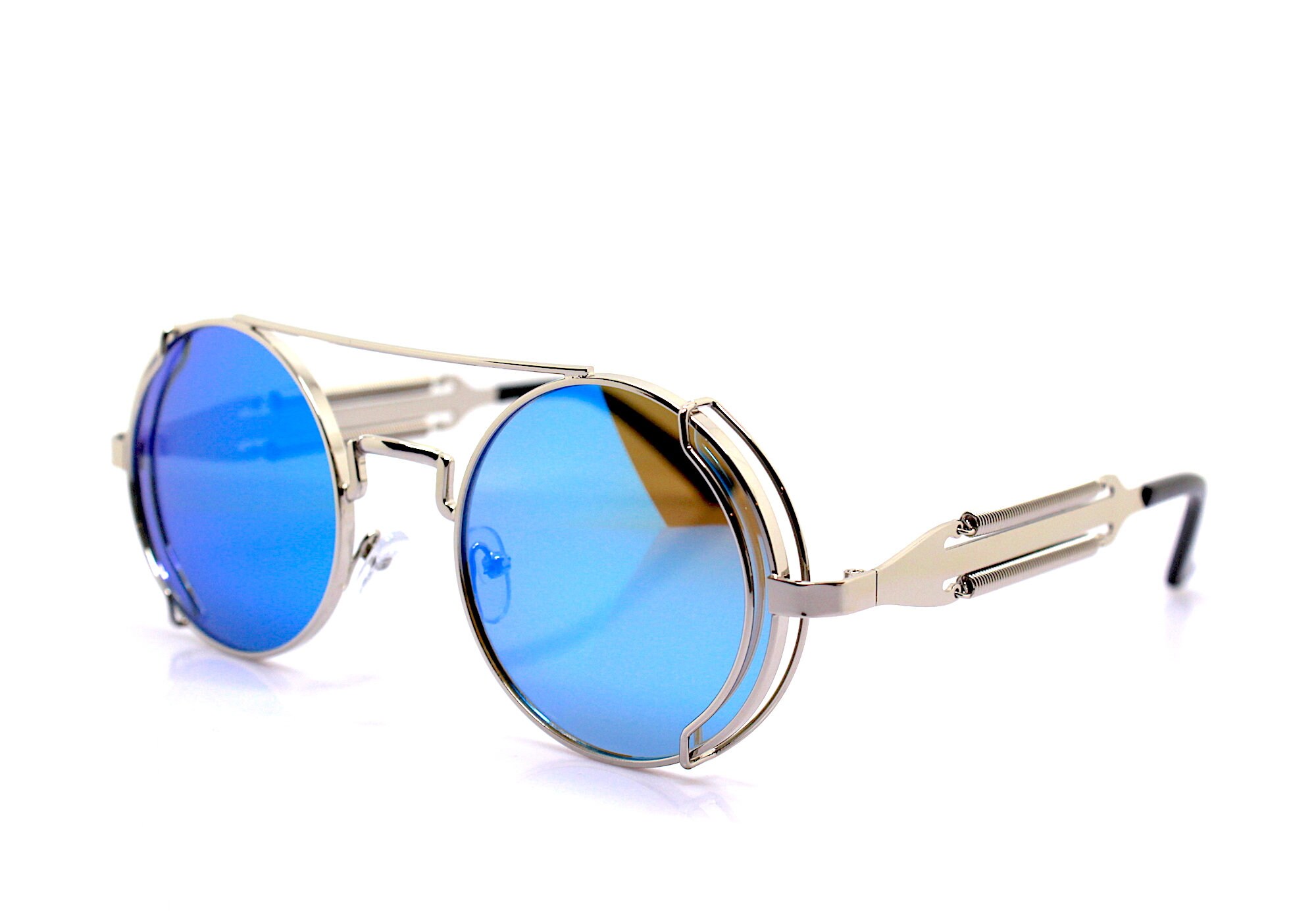 Round Sunglasses man woman aviator pilot SILVER frame mirror | Etsy