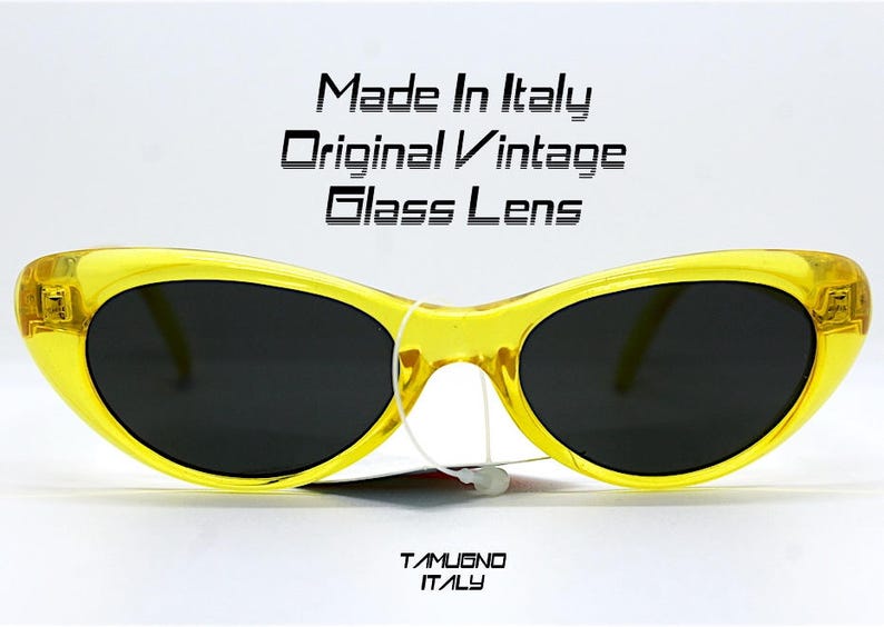 Occhiali da sole donna occhio di gatto rosso blu giallo lente vetro sunglasses woman cat eye Red Blue Yellow glass lens Made in Italy