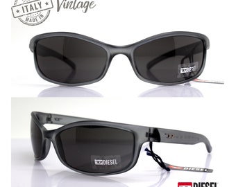 Sonnenbrille DIESEL TWIN SUN, italienische Sport-Herrenbrille mit dynamischer ovaler Form, matte dunkelgraue Farbtöne, schwarze Gläser, Vintage-Sonnenbrille aus den 2000er Jahren