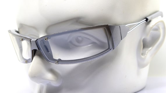 Wrap low rectangular sunglasses man gray silver f… - image 10