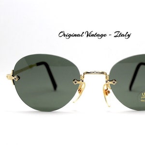 Original 90s vintage sunglasses for men and women round oval gold, Rimless round oval sunglasses 90s men woman frame gold Hipster retro