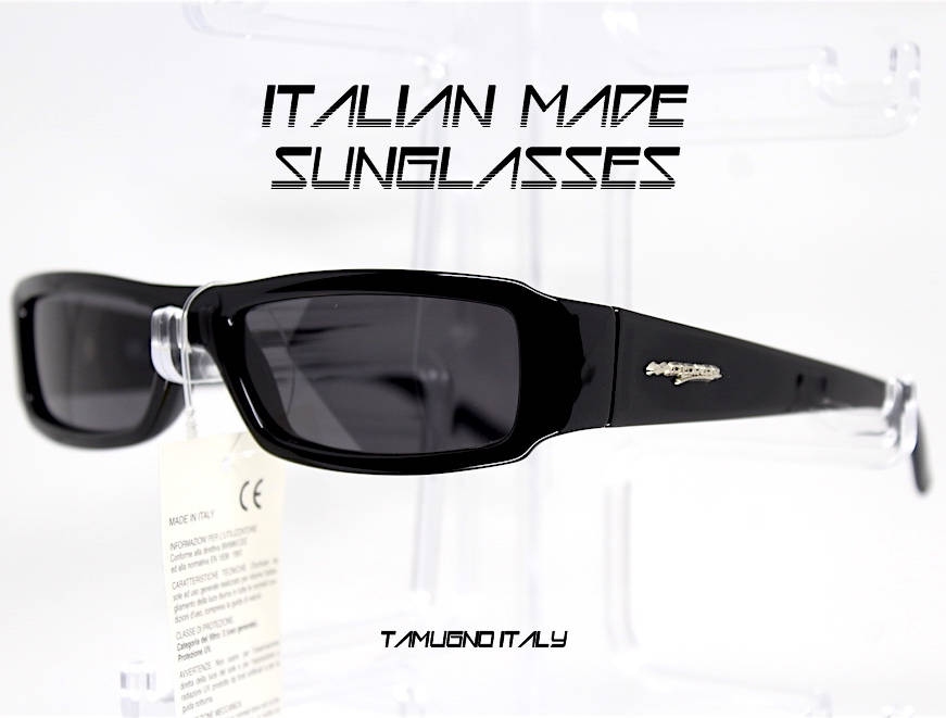 Occhiali da sole uomo vintage stile rettangolare sottile nero lucido