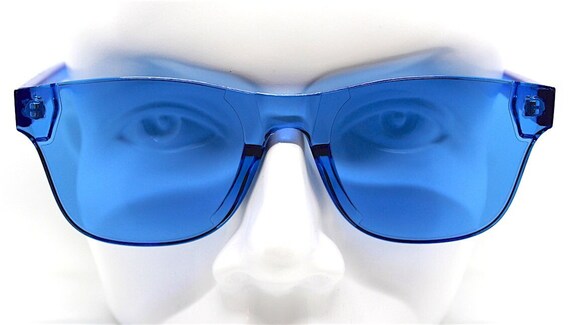 スクエア型リムレスサングラス 男性 女性 紫 青 プラスチックフレーム