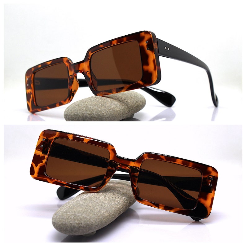 Big Rectangular Sunglasses Women Brown Spottet Leopard Black Etsy