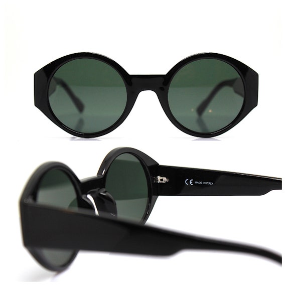 MADE IN ITALY Oval Round Classic Sunglasses Woman Glossy Black Etsy