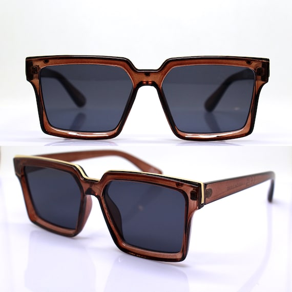 Classic Oversize Square Sunglasses Man Woman Transparent Brown