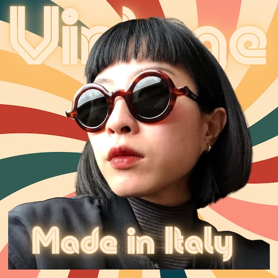 Occhiali da sole donna vintage rotondo grande marrone nero lente vetro Woman Sunglasses big round brown black hippie hipster Made in Italy Etsy Italia