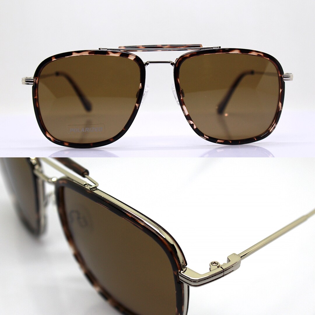 Square Drop Sunglasses Man Light Gold Metal Tortoise Brown Frame Brown ...