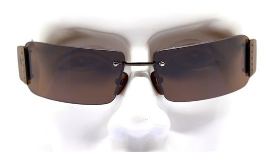 Rectangular wrap rimless sunglasses man woman bro… - image 10