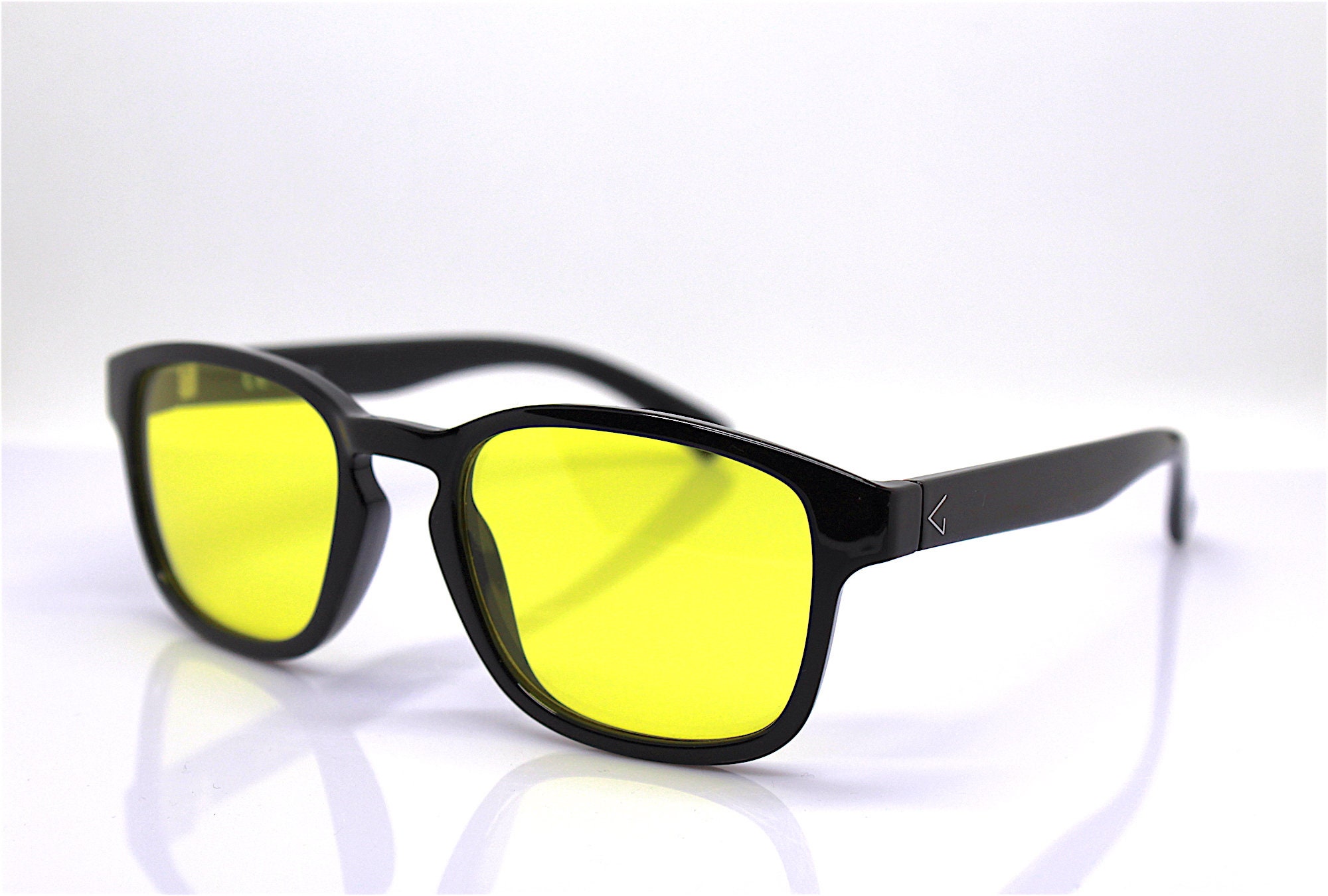 MADE IN ITALY square classic sunglasses man black frame yellow lens
