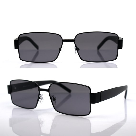 Faceted rectangular geometric sunglasses man black